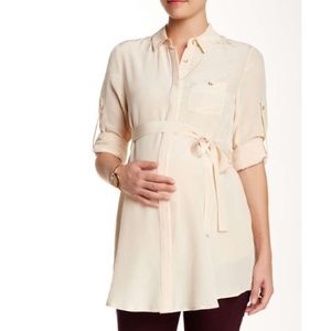 Maternity Button Down Blouse with Removable Tie